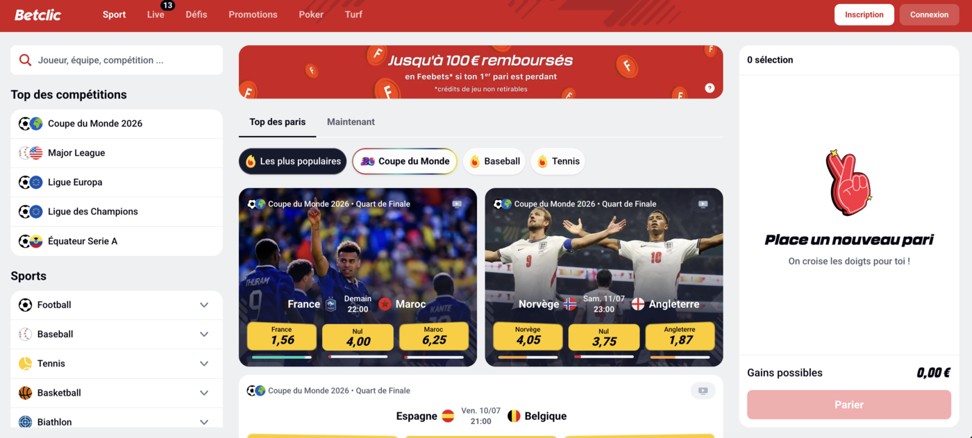 Betclic Côte d'Ivoire, page d'accueil paris sportifs