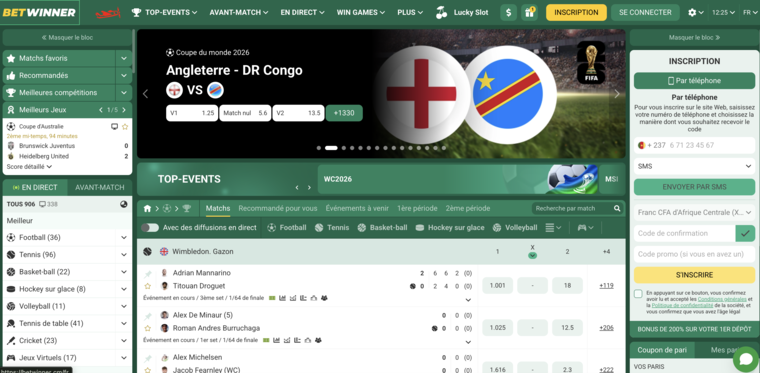 Betwinner Côte d'Ivoire, page d'accueil paris sportifs